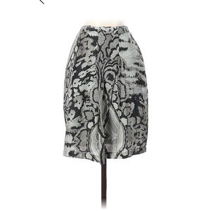 Tandem Black Grey Floral 100% Silk Skirt Pleats Straight Knee Length Size EU 36